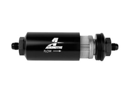 Aeromotive 100 Micron Black Fuel Filter with Male AN Ports & Stainless Mesh Element