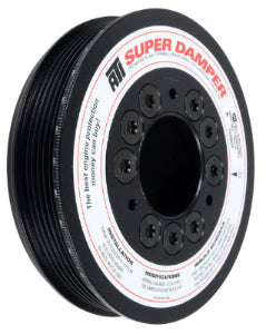 Super Damper ATD pulley with black and white design on a white background