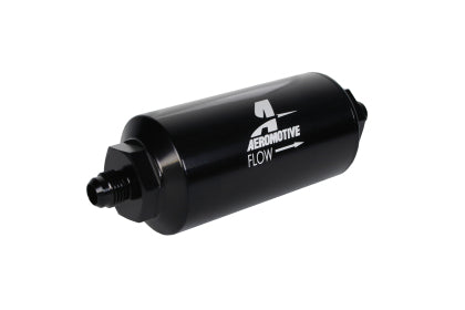 Aeromotive 100 Micron Black Fuel Filter with Male AN Ports & Stainless Mesh Element